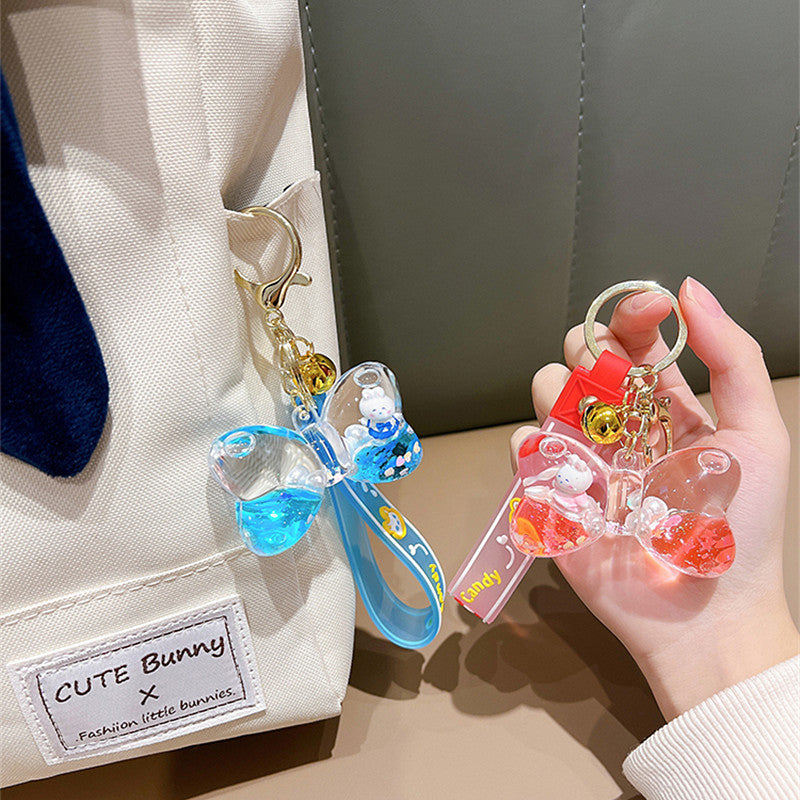 Wholesale New Year Creative Cartoon Bow Quicksand Bottle Bunny Keychain